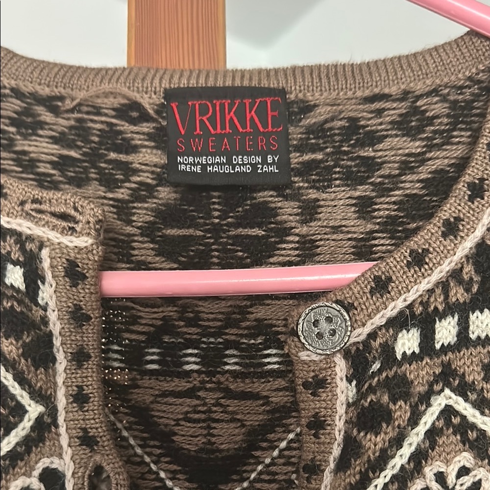 Nordic Black and Cream Geometric Cardigan Sweater - Picture 2 of 2